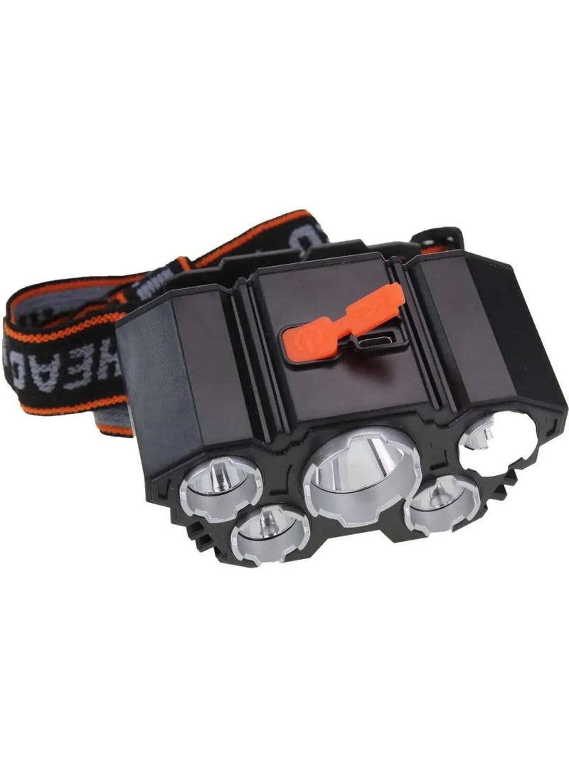 L-T21 Rechargeable LED Headlamp with USB Charging – 5 High-Brightness LEDs, 4 Lighting Modes, Waterproof Head Torch for Night Camping, Hiking, Cycling and Outdoor Activities - Image 2