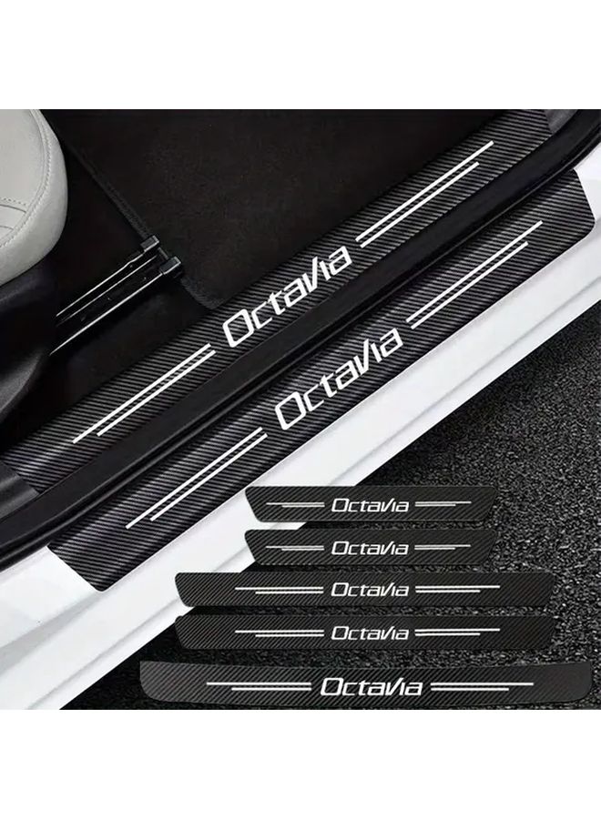 Universal 8Pcs Faux Leather Car Door Sill Protectors Scratch Resistant Peel Stick Decal - Image 1