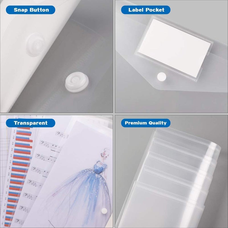 Campio A4 Document File Bag, Transparent Envelope Holder Storage Case, Snap Button Organizer, Clear Plastic Container for Papers, Stationery, Office Supplies, Pack of 50 - Image 2