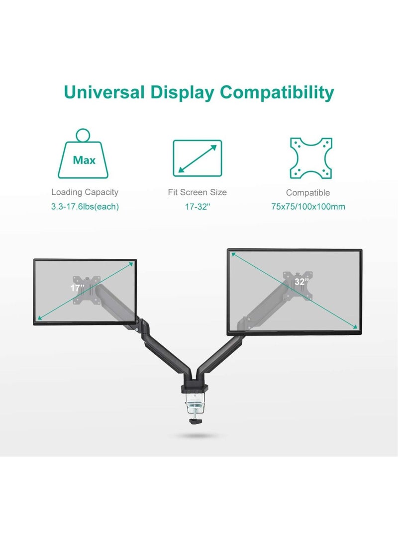 Dual LCD LED Monitor Desk Mount Stand with C-clamp and Bolt-Through Grommet Options | Heavy Duty Fully Adjustable Arms Hold Two (2) Screens up to 27 - Image 4