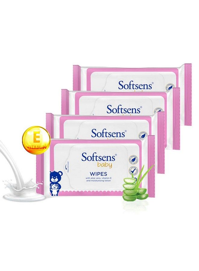 Softsens مناديل قماش ناعمة للأطفال لبشرة الأطفال مدعمة بالألوة فيرا وفيتامين E | مختبرة جلدياً وخالية من البارابين مع غطاء 20 مناديل (عبوة من 4)  - Image 2