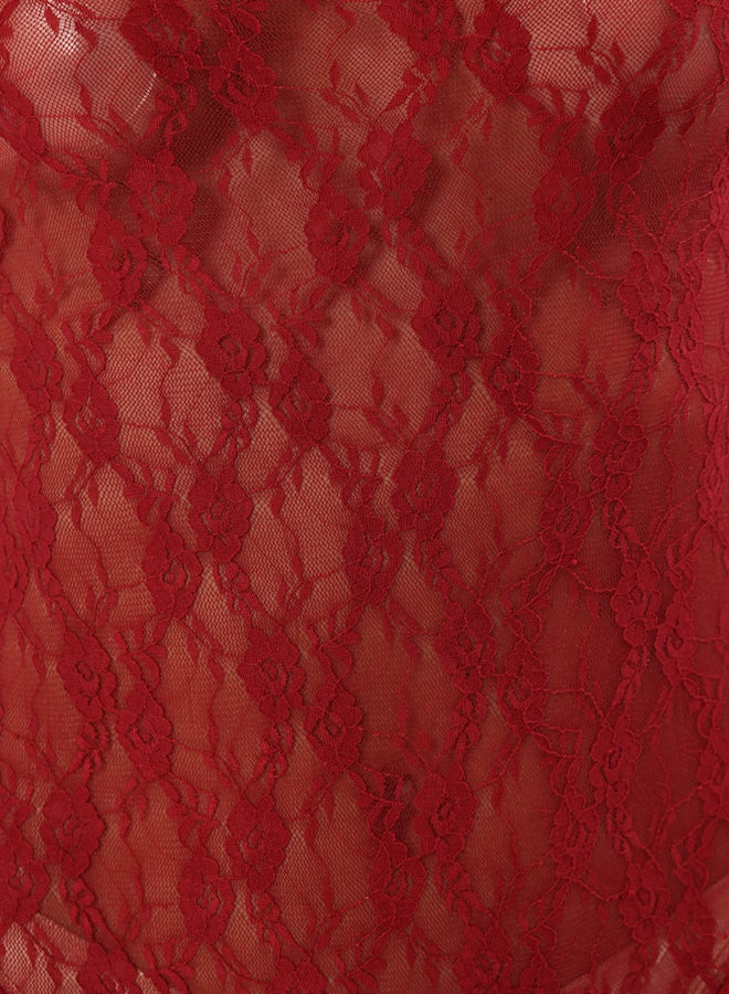 trendyol Burgundy Lace Openwork/Hollowed Out Capless Snap Fastener Long Sleeve Knitted Body - Image 3