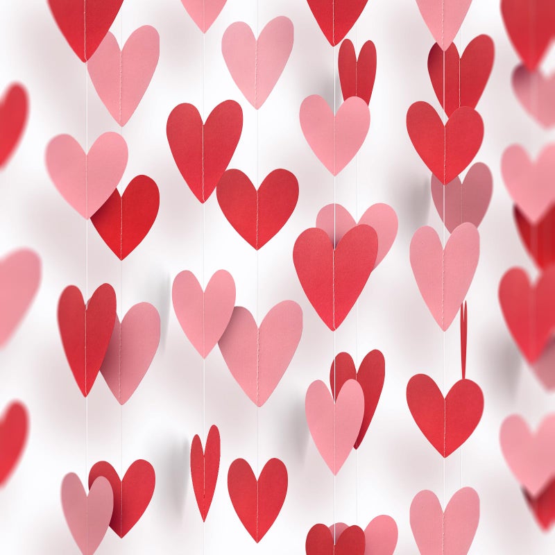 Pedel 80 Red Pink Heart Garland - Valentines Love Heart Hanging Garlands, Heart Streamers Hanging for Galentines Valentine's Day Decorations (NO DIY) - Image 1