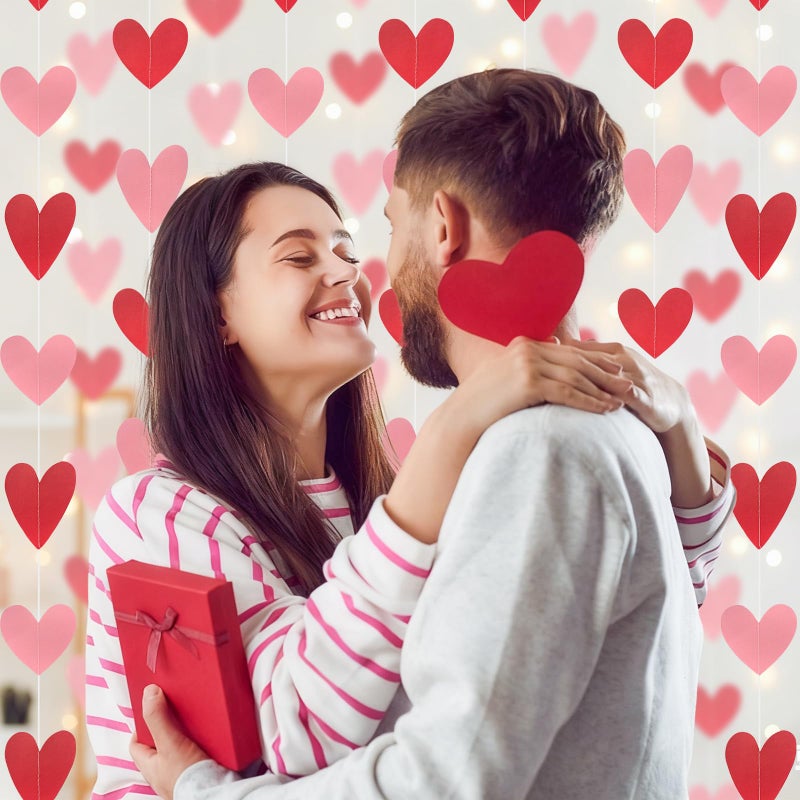 Pedel 80 Red Pink Heart Garland - Valentines Love Heart Hanging Garlands, Heart Streamers Hanging for Galentines Valentine's Day Decorations (NO DIY) - Image 3