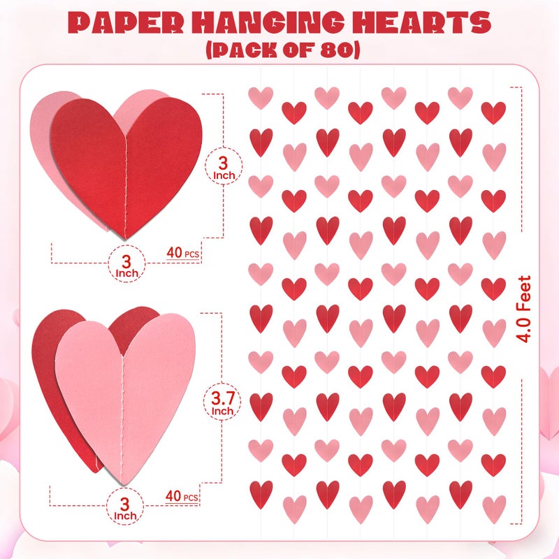 Pedel 80 Red Pink Heart Garland - Valentines Love Heart Hanging Garlands, Heart Streamers Hanging for Galentines Valentine's Day Decorations (NO DIY) - Image 2