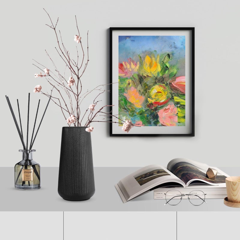 GUKJOB Matte Black Ceramic Vase, GUKJOB Small Cute Flower Vase for Pampas Grass, Home, Living Room, Dining Table, Farmhouse, Office Decor, Bedroom, Table, and Kitchen Shelf (Matte Black) - Image 2