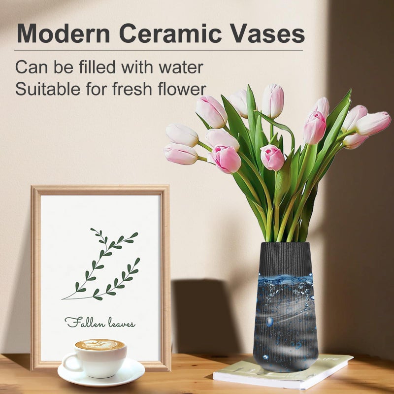 GUKJOB Matte Black Ceramic Vase, GUKJOB Small Cute Flower Vase for Pampas Grass, Home, Living Room, Dining Table, Farmhouse, Office Decor, Bedroom, Table, and Kitchen Shelf (Matte Black) - Image 3