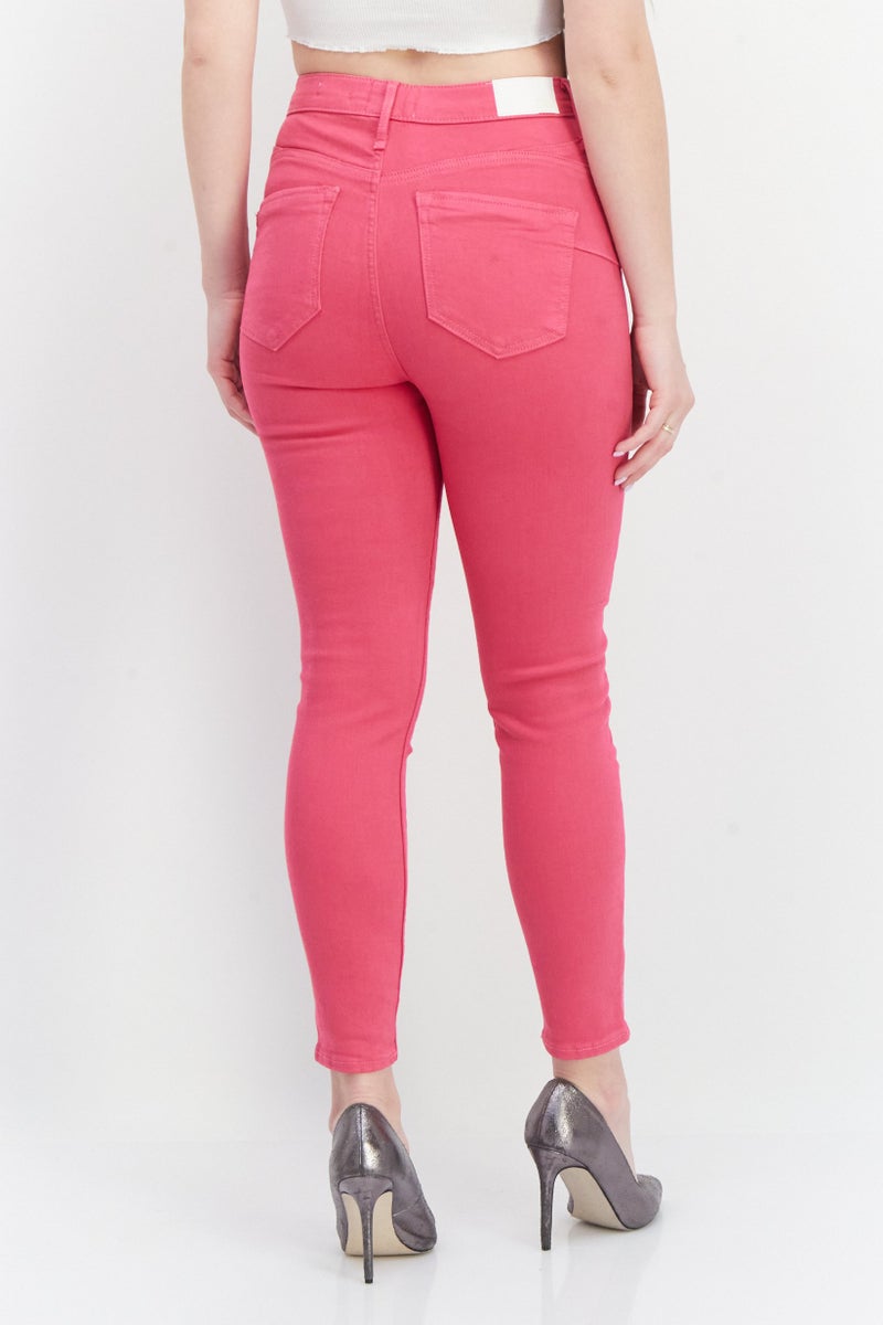 RIVER ISLAND Women Skinny Fit Solid Stretchable Short Denim Jean, Bright Pink - Image 3