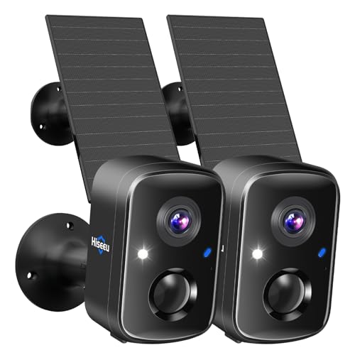 Hiseeu كاميرات أمان لاسلكية خارجية من Hiseeu، 2 قطعة تعمل بالطاقة الشمسية، كاميرات مراقبة WiFi بدقة 3K و4MP لأمان المنزل في الخارج، كشف الحركة PIR/AI، مقاومة للماء، رؤية ليلية ملونة، صوت ثنائي الاتجاه، باللون الأسود - Image 1