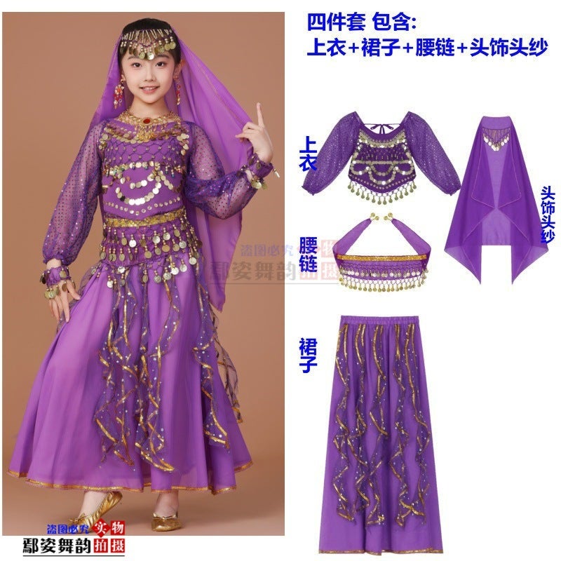 Children'S Long-Sleeved Indian Dance Performance Clothing Xinjiang Dance Performance Clothing Girls Belly Dance Clothing Toddler Ethnic Dance Clothing - Image 1