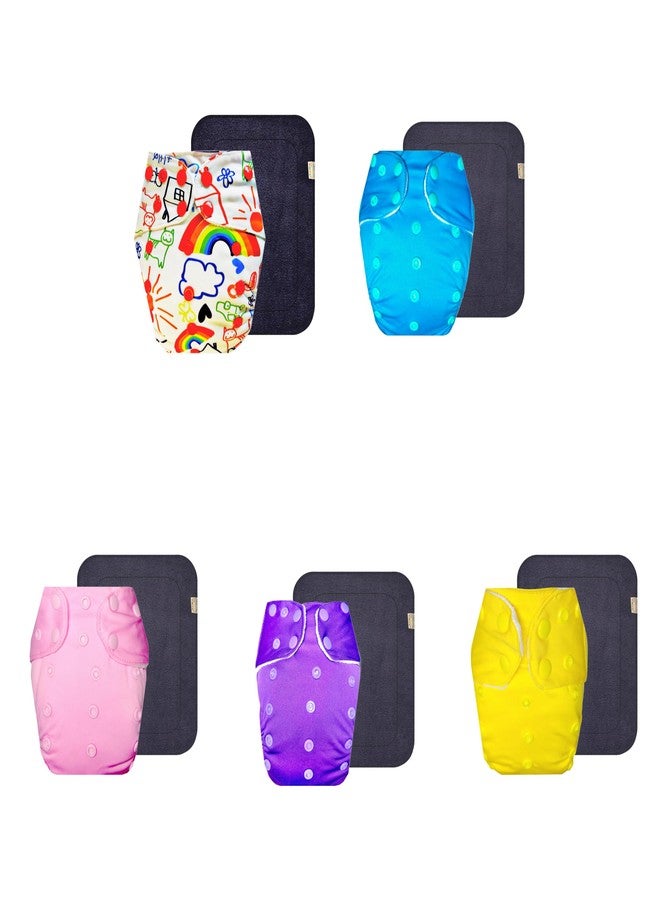 Dumbledo Premium Cloth Diaper with Gray Insert (Pack of 5) | Hypoallergenic | Reusable & Washable | Adjustable Snaps | Perfect for Indian Summers | 3 Months - 3 Years | Unisex Baby - Image 1