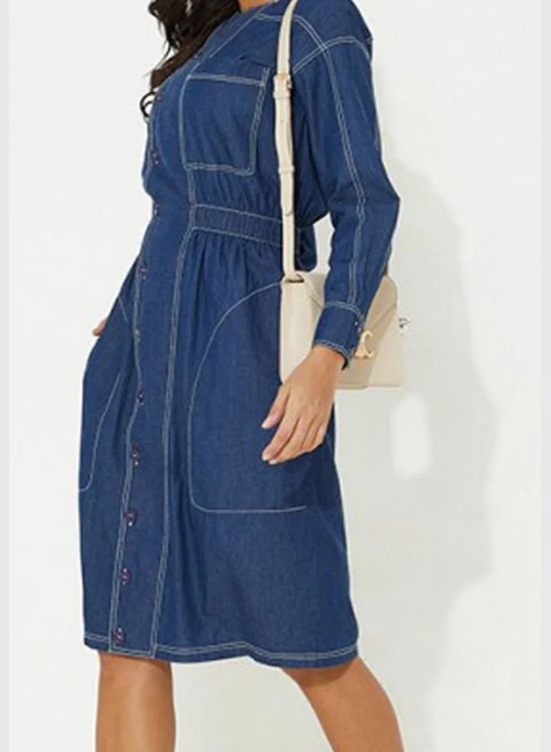 Aeropostale Denim Elastic Fitted Waist Midi Dress