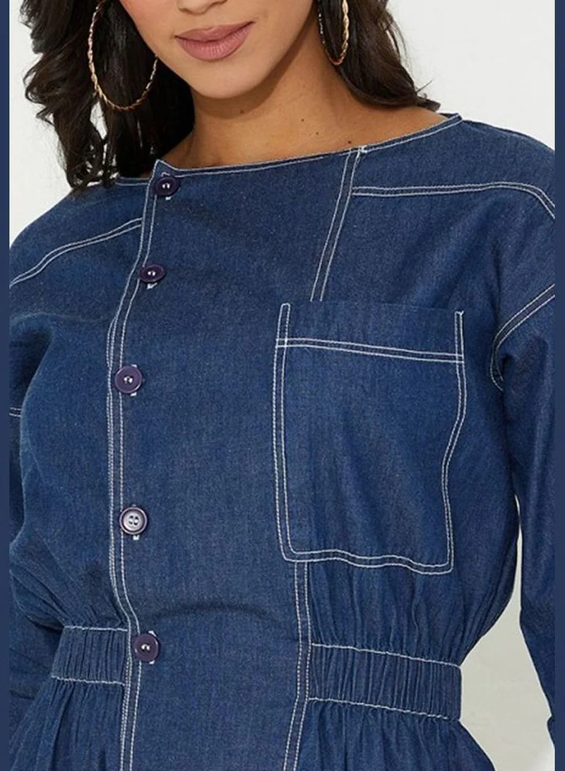Aeropostale Denim Elastic Fitted Waist Midi Dress