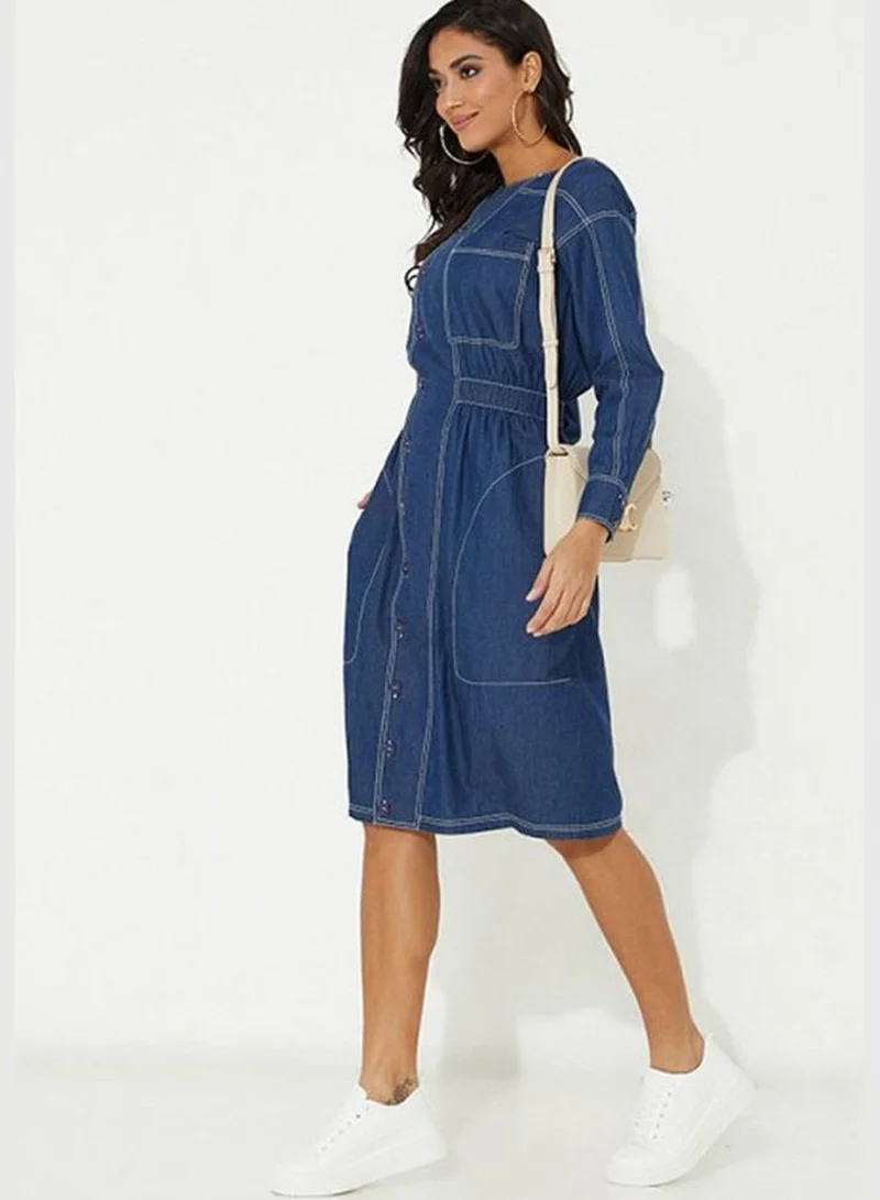 Aeropostale Denim Elastic Fitted Waist Midi Dress