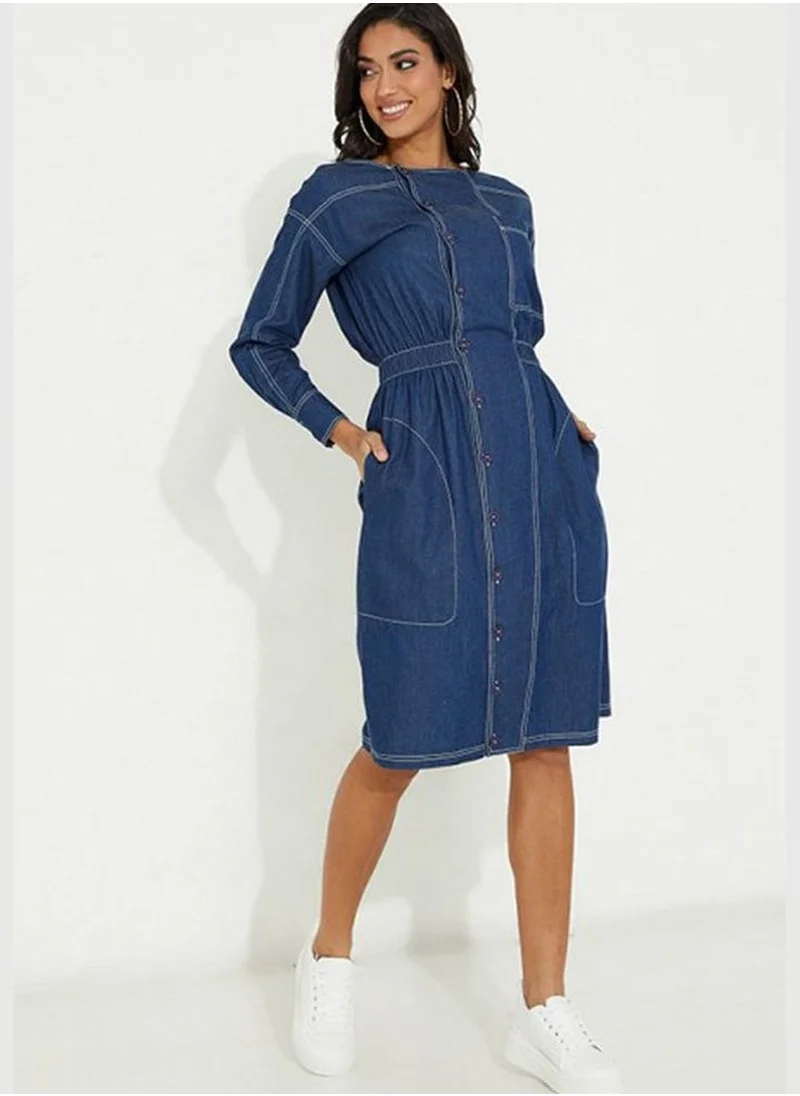 Aeropostale Denim Elastic Fitted Waist Midi Dress