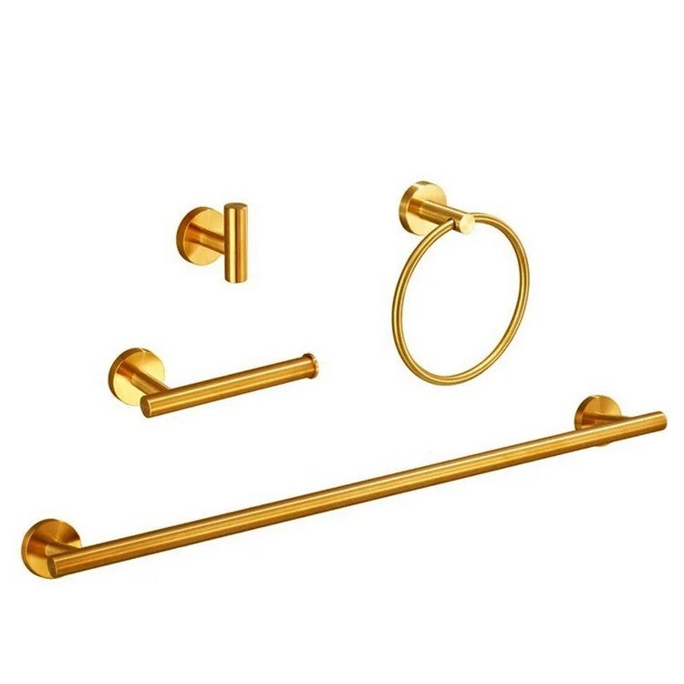 Self-Adhesive Gold Bathroom Accessories Set 5 Pcs: 304 Stainless Steel Shower Organizer, Wall Mounted Storage + Shower Curtain Rings