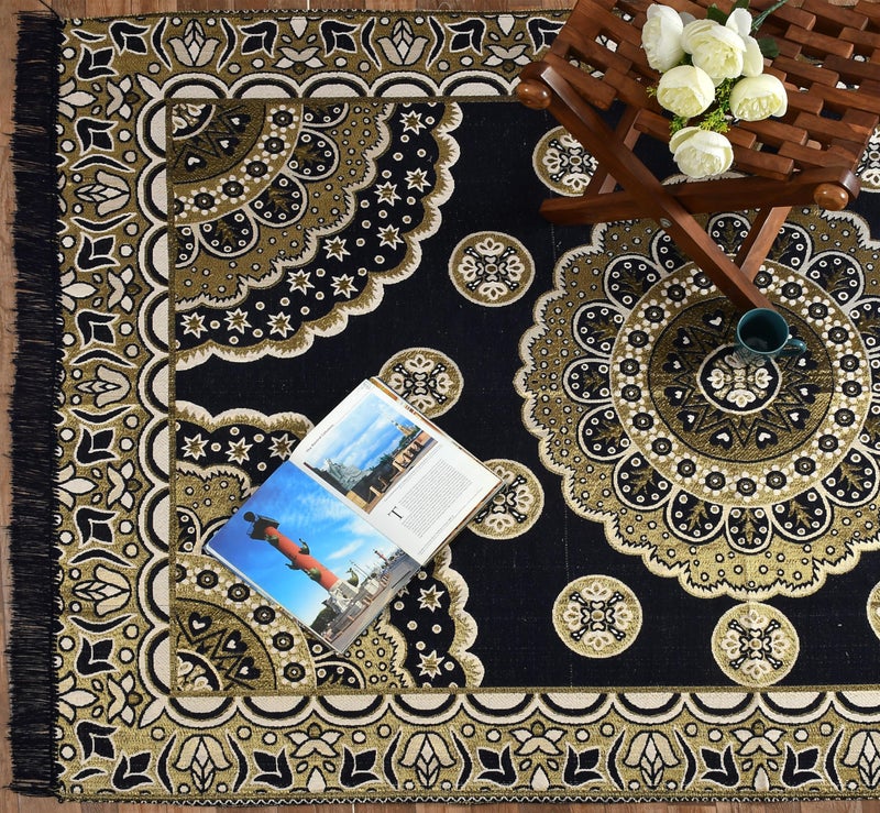 Purav Light Floral Design Cotton Carpet 5x7 feet for Living Room Bedroom Home Decor Carpets Mat (Coffee Color) - Image 1