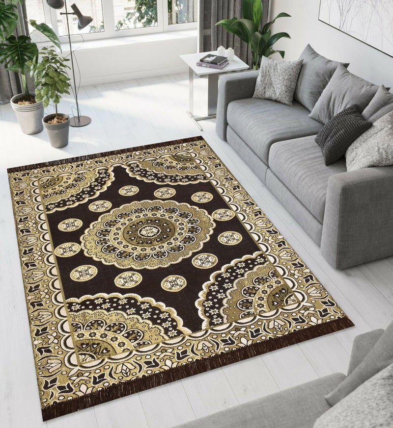 Purav Light Floral Design Cotton Carpet 5x7 feet for Living Room Bedroom Home Decor Carpets Mat (Coffee Color) - Image 2
