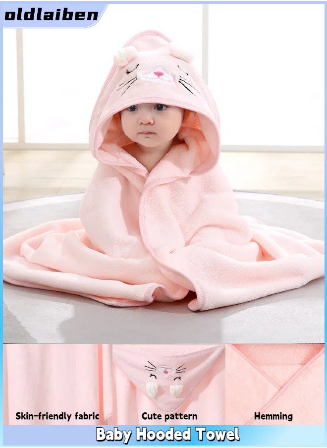 oldlaiben Baby Hooded Towel, Bath for Boys or Girls, Absorbent Large Baby Towel, Washcloth Set with Cute Design, Shower Towel Gift for Newborns, Infants and Toddlers, Pink  - Image 1