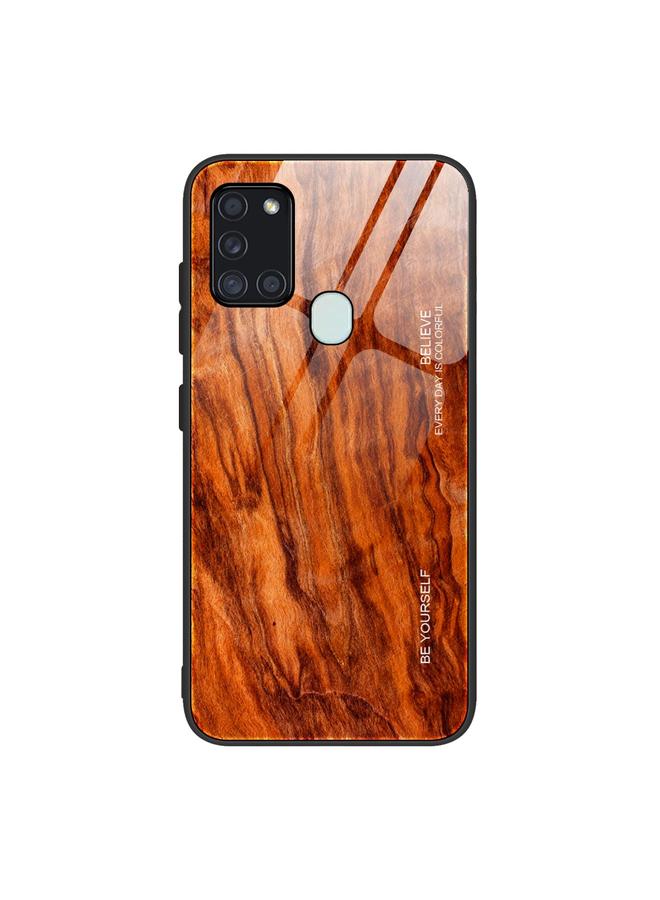 اس-توب جراب لهاتف Samsung Galaxy A21s جراب واقٍ من الزجاج بحبيبات خشبية - Image 1
