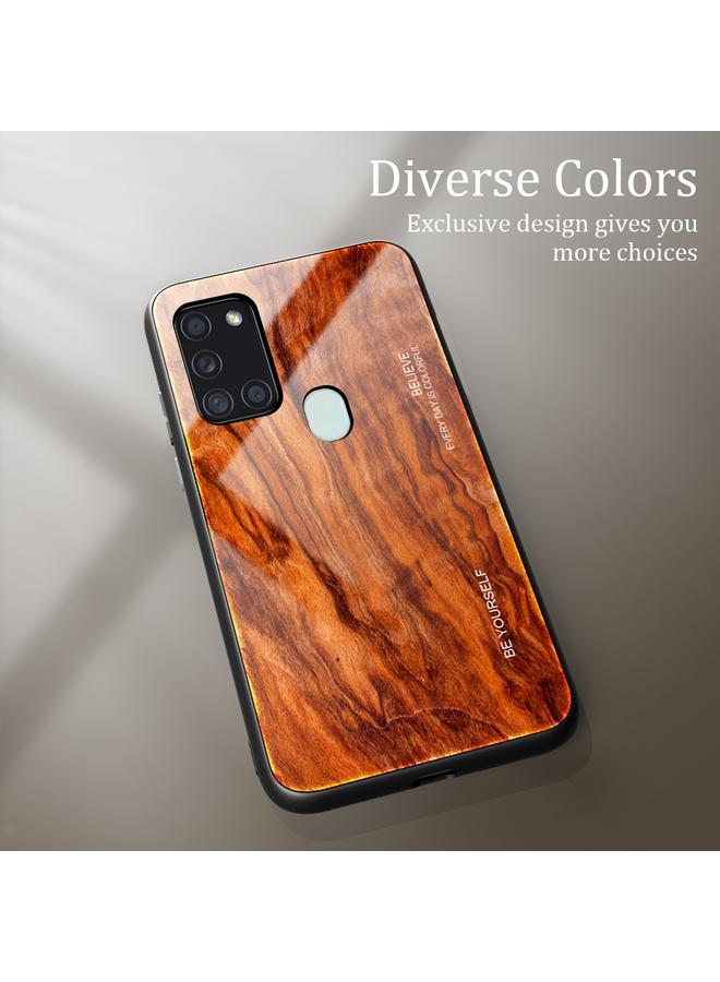 اس-توب جراب لهاتف Samsung Galaxy A21s جراب واقٍ من الزجاج بحبيبات خشبية - Image 2