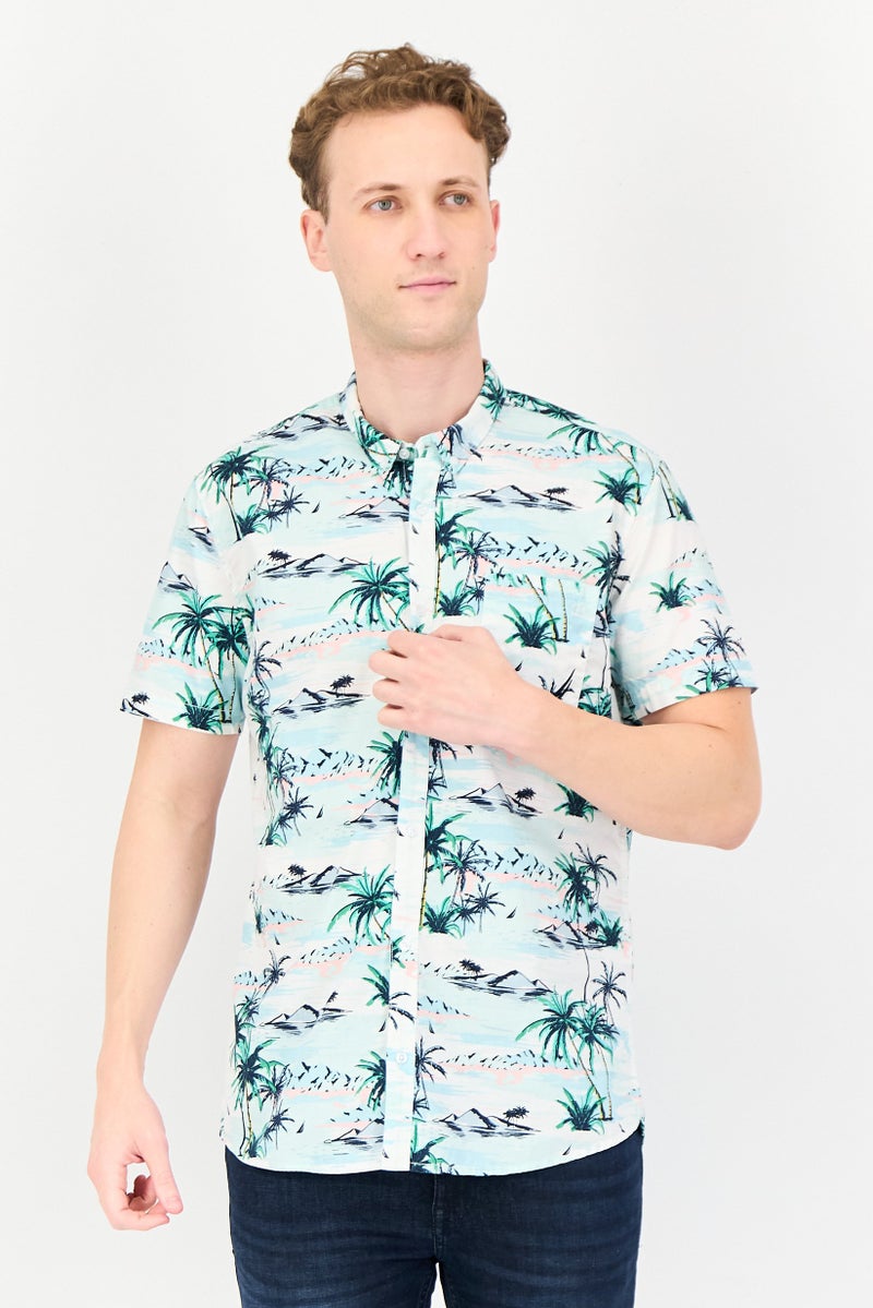 NAUTICA Men Regular Fit Short Sleeve Allover Print Casual Shirt, Multicolor - Image 1