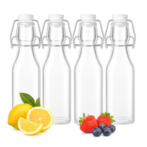 PLENARO Swing Top Glass Bottles 250 ml (Pack of 4) - Reusable Airtight Square Flip-Cap Bottle for Water, Juice, Oil & Vinegar - Leak-Proof BPA-Free Glass Storage Jars - Dishwasher Safe & Eco-Friendly - Image 1