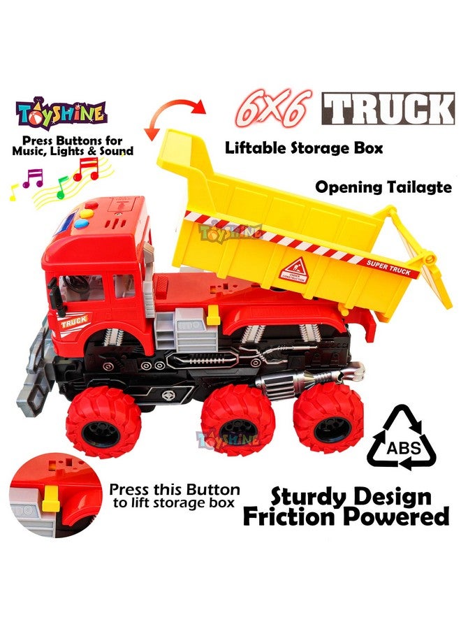Toyshine 12 inches Oversized Collision Deformation 6 Wheels Friction Dumper Truck Construction Vehicle Toy for Kids, Red - Image 3