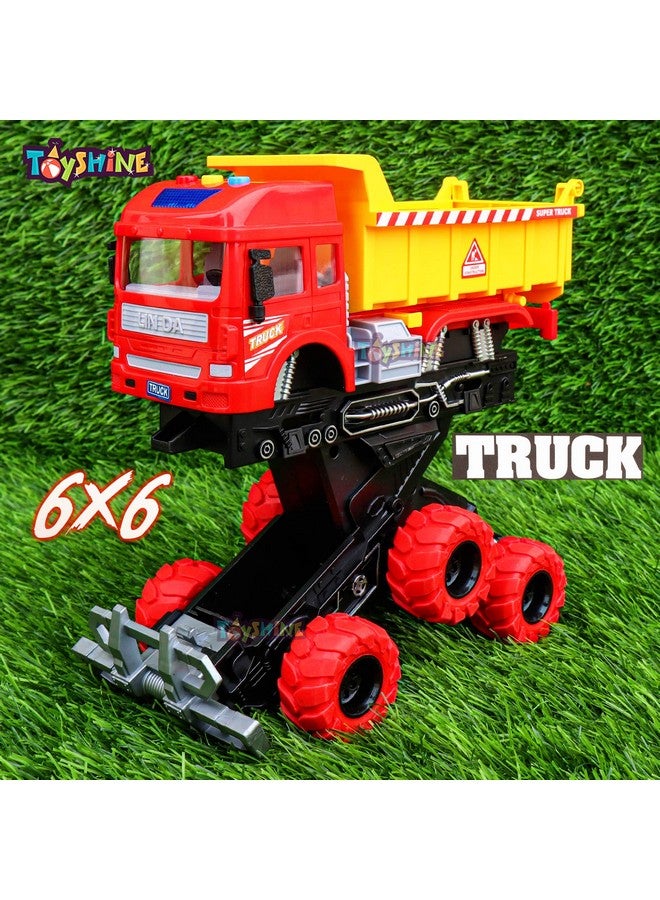 Toyshine 12 inches Oversized Collision Deformation 6 Wheels Friction Dumper Truck Construction Vehicle Toy for Kids, Red - Image 4