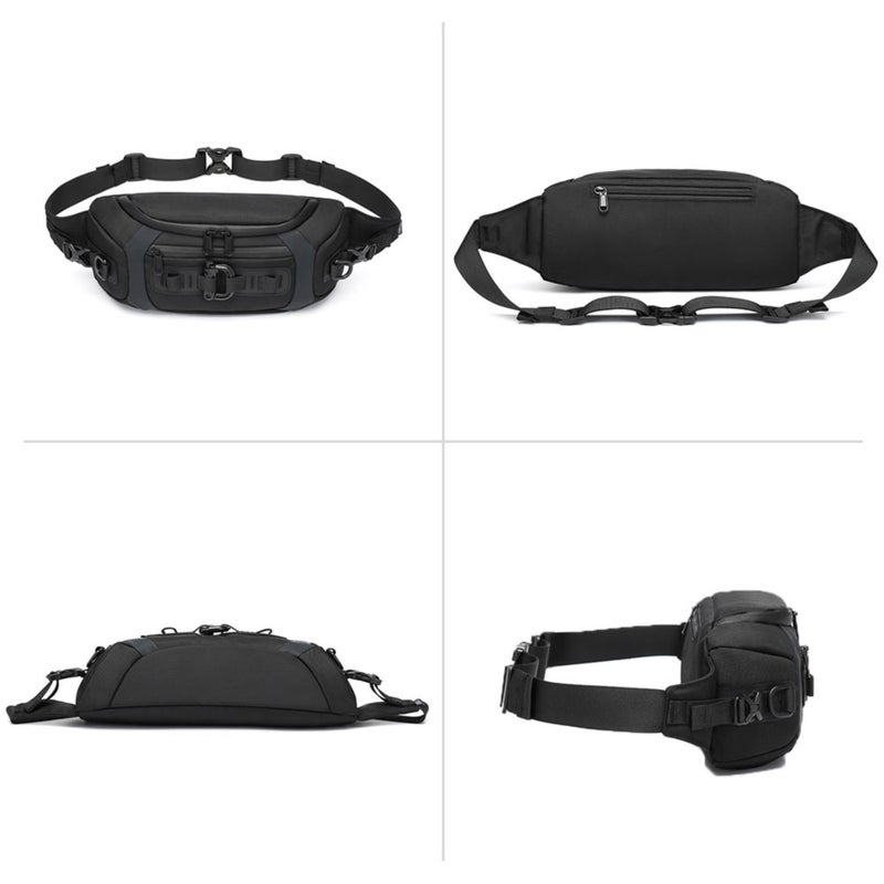 OZUKO Waist Bag for Men, Chest Crossbody Sling Bag for Travel Water-Resistant Oxford Multi Pocket Anti Theft Back Pocket Daily Use, Small, Black, 9530 - Image 4
