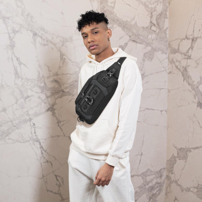 OZUKO Waist Bag for Men, Chest Crossbody Sling Bag for Travel Water-Resistant Oxford Multi Pocket Anti Theft Back Pocket Daily Use, Small, Black, 9530 - Image 2