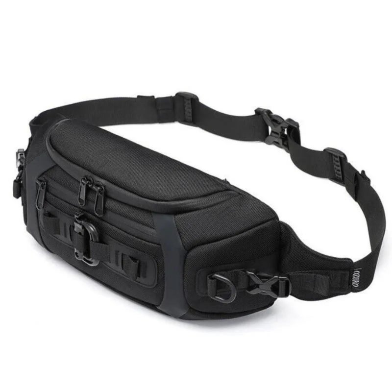 OZUKO Waist Bag for Men, Chest Crossbody Sling Bag for Travel Water-Resistant Oxford Multi Pocket Anti Theft Back Pocket Daily Use, Small, Black, 9530 - Image 3