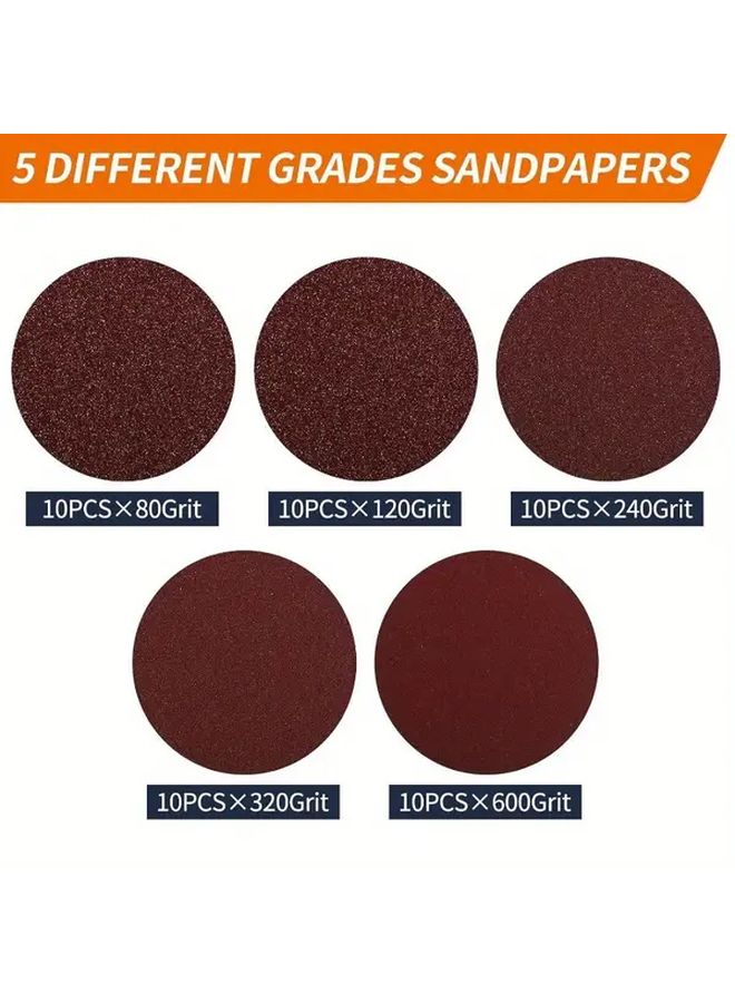 5 Inch 50pcs Sanding Discs Hook and Loop Backing Pad 80 to 600 Grit for Wood Sanding Buffing Polishing - Image 5