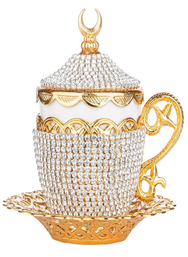 Alisveristime Turkish Coffee Cup Set - Authentic Turkish Greek Arabic Coffee Espresso Cup with Saucer (Enhance Your Coffee Experience Now!) (1 Pc) (Crystal Gelincik Design) (Gold) - Image 1