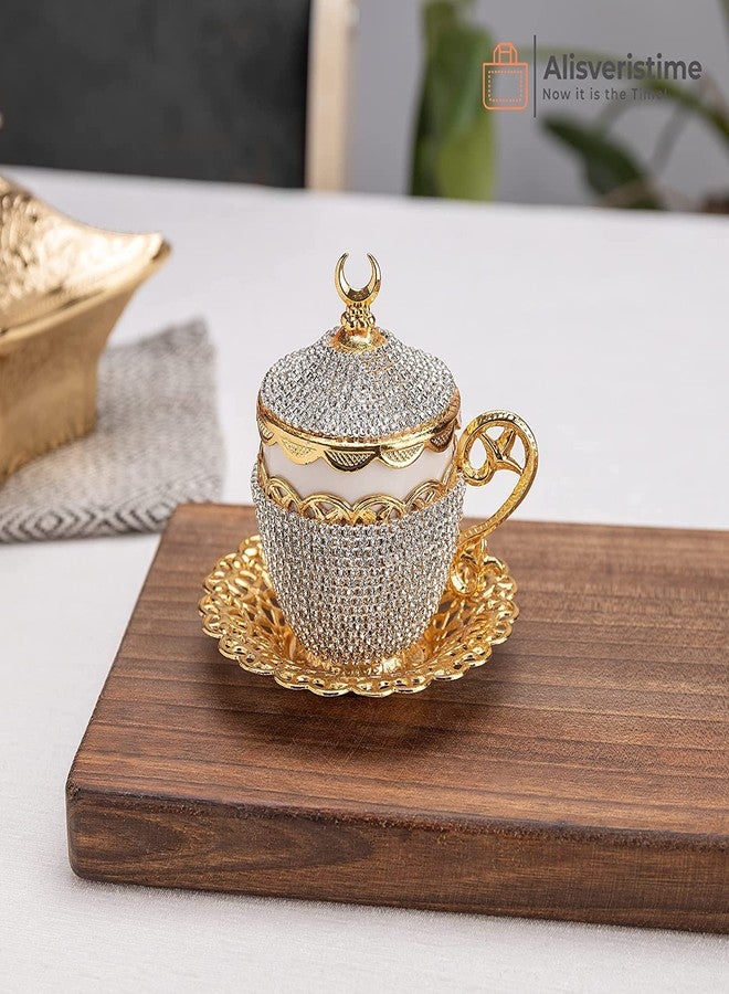 Alisveristime Turkish Coffee Cup Set - Authentic Turkish Greek Arabic Coffee Espresso Cup with Saucer (Enhance Your Coffee Experience Now!) (1 Pc) (Crystal Gelincik Design) (Gold) - Image 4