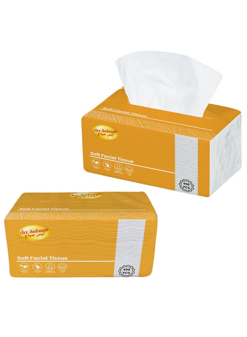 Ace Sabaah Soft Facial Tissues 496 White Sheets X 4 ply, Pack of 10 - Image 2