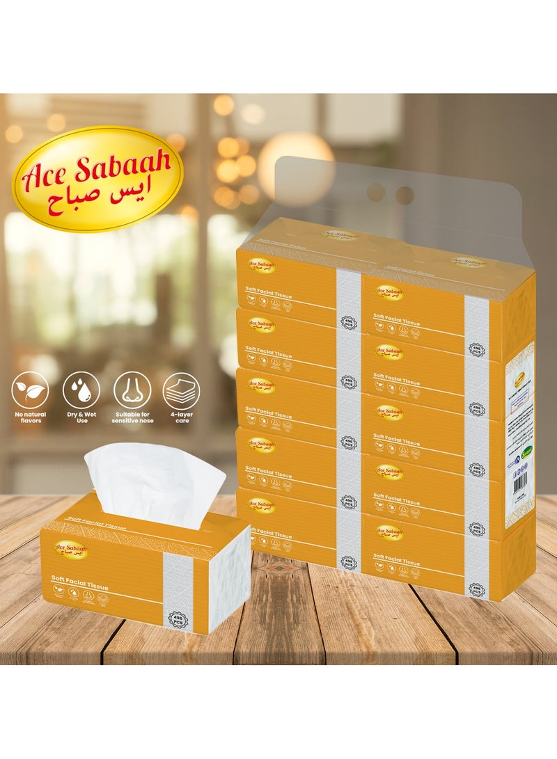 Ace Sabaah Soft Facial Tissues 496 White Sheets X 4 ply, Pack of 10 - Image 3