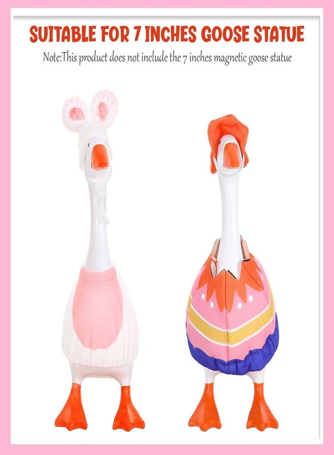 JcHrmers 2 Sets Easter Desk Goose Outfit 7 Inch Mini Goose Bunny Egg Clothes Magnetic Geese Key Holder Costume for Spring Holiday Party Home Room Office Table Goose Statue Decor - Image 2
