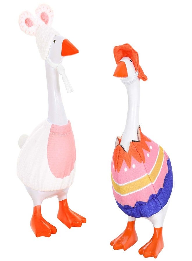 JcHrmers 2 Sets Easter Desk Goose Outfit 7 Inch Mini Goose Bunny Egg Clothes Magnetic Geese Key Holder Costume for Spring Holiday Party Home Room Office Table Goose Statue Decor - Image 1