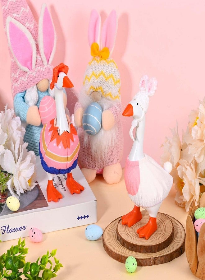 JcHrmers 2 Sets Easter Desk Goose Outfit 7 Inch Mini Goose Bunny Egg Clothes Magnetic Geese Key Holder Costume for Spring Holiday Party Home Room Office Table Goose Statue Decor - Image 5