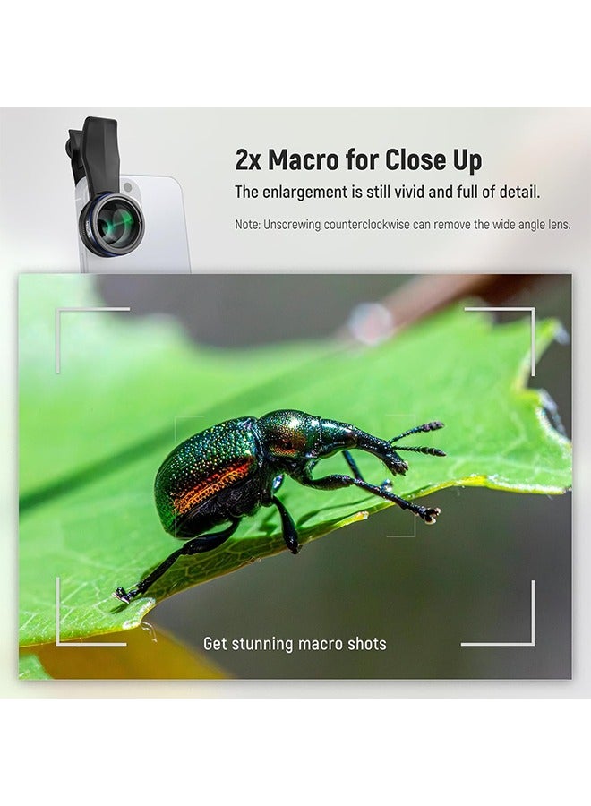 Neewer NEEWER 2 in 1 Smartphone Lens Kit, 0.75x Wide Angle 2x Macro Phone Lens Compatible with iPhone Samsung Android Cellphone, Detachable HD Lens with 17mm to 37mm Adapter Ring & Lens Filter Adapter, LS-60  - Image 3
