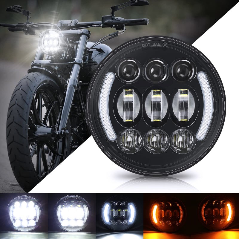 SUPAREE 575 Inch LED Motorcycle Headlight with Halo DRL Turn Signal Plug Play 534 Motorcycle Projection Headlight Compatible with Dyna Softail Deuce Wide Glide Sportster Indian Scout