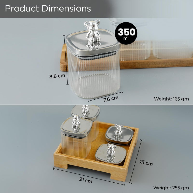 UMAI Platters Serving Set for Snacks with Wooden Tray & 4 Jars (350ml Each) | Premium Soda Lime Glass | Snacks Serving Bowls with Tray | Serving Tray with Bowls for Snacks - Image 5