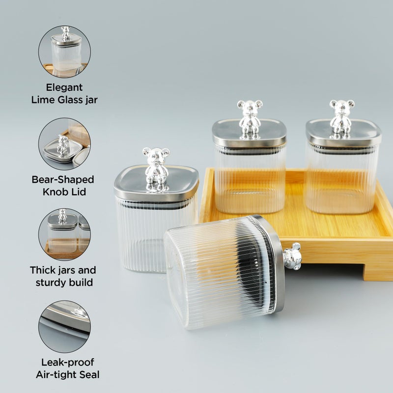 UMAI Platters Serving Set for Snacks with Wooden Tray & 4 Jars (350ml Each) | Premium Soda Lime Glass | Snacks Serving Bowls with Tray | Serving Tray with Bowls for Snacks - Image 4