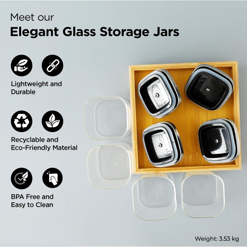 UMAI Platters Serving Set for Snacks with Wooden Tray & 4 Jars (350ml Each) | Premium Soda Lime Glass | Snacks Serving Bowls with Tray | Serving Tray with Bowls for Snacks - Image 3