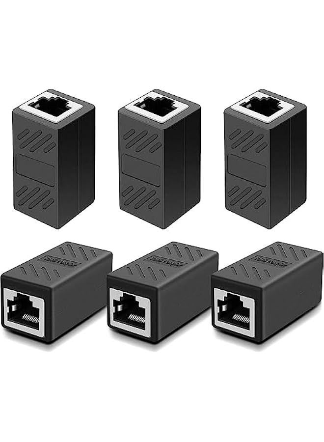 بي دبليو اس جاي محول شكة DDB RJ45 6PCS ، محولات Ethernet RJ45 ، محولات RJ45 ماشرة Ethernet LAN أثى إلى أثى متوافقة مع Cat7  Cat6  Cat5e  Cat5 موصل Ethernet ماشر لجاز التوجي  التديل  التلفزيو  الكميوتر الشخصي أسود - Image 1