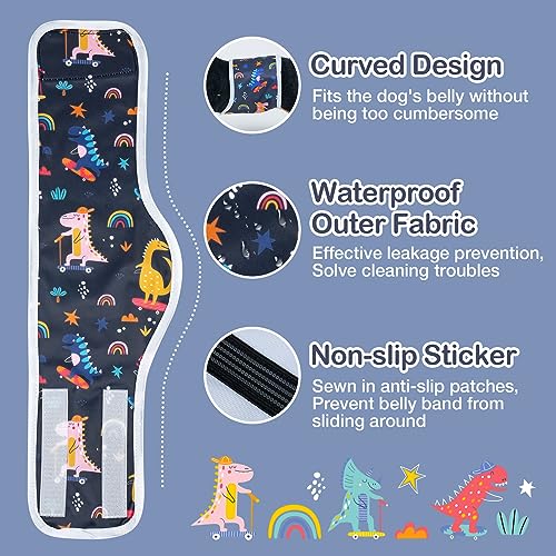 MICOOYO Male Dog Diaper Lightweight Dog Wraps Washable Dogs Diapers Doggie Belly Bands for Male Dogs, Puppy Wraps Medium (Dinosaur,M) - Image 4