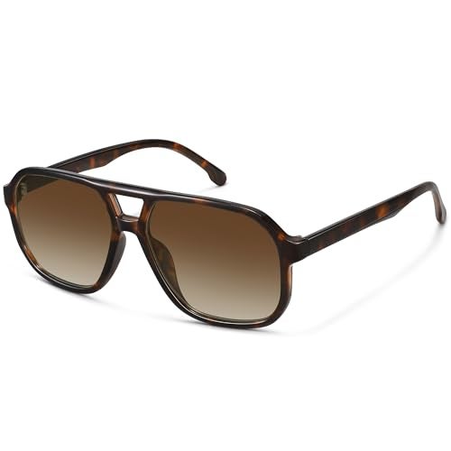 Fozono Oversized Aviator Sunglasses for Women Men, Retro Tortoise Frame with Gradient Brown Lens, Trendy 70s Square Vintage Shades, HD Clear Vision UV Protection for Driving - Image 1