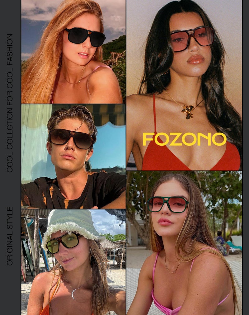 Fozono Oversized Aviator Sunglasses for Women Men, Retro Tortoise Frame with Gradient Brown Lens, Trendy 70s Square Vintage Shades, HD Clear Vision UV Protection for Driving - Image 3