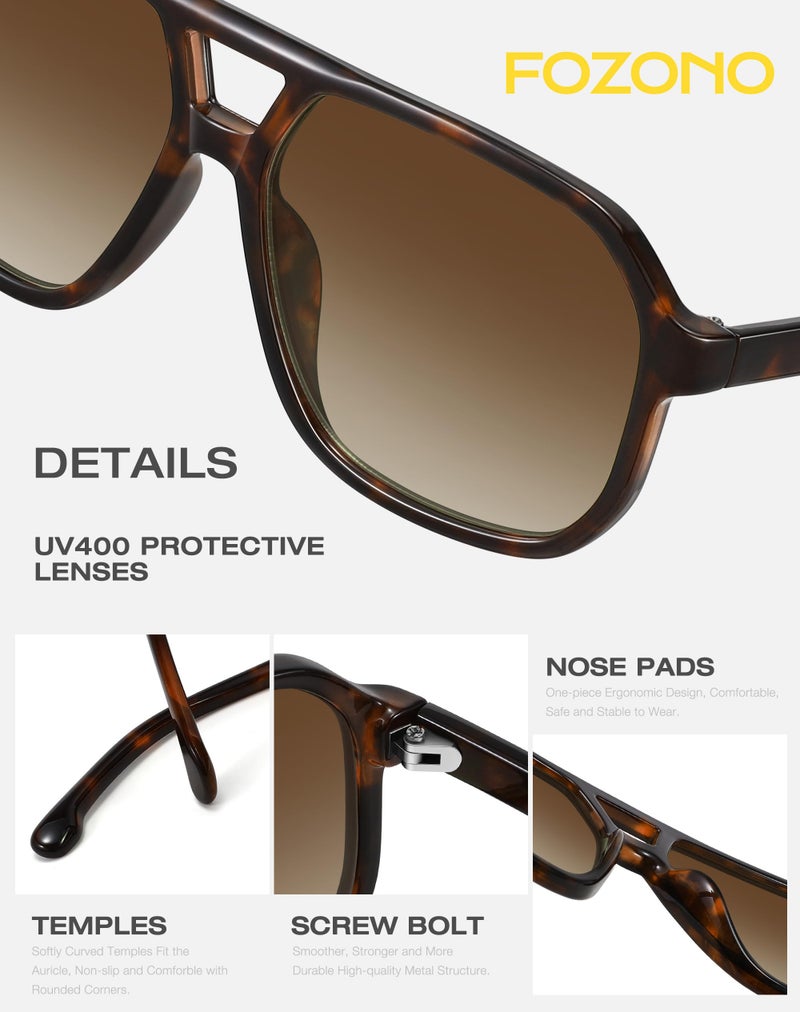 Fozono Oversized Aviator Sunglasses for Women Men, Retro Tortoise Frame with Gradient Brown Lens, Trendy 70s Square Vintage Shades, HD Clear Vision UV Protection for Driving - Image 5